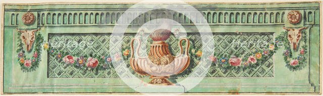 Ornamental Panel with Flaming Lamp and Floral Swags, 19th century. Creator: Anon.