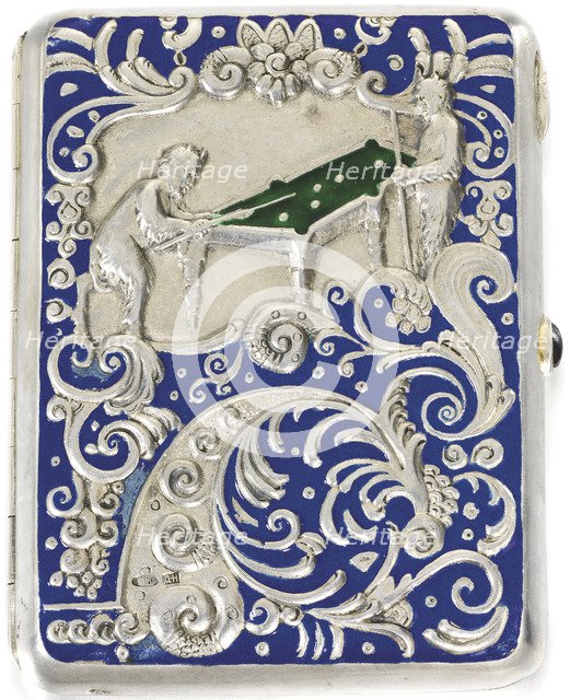 Cigarette case with two satyrs playing Russian billiard, 1884. Artist: Russian master  
