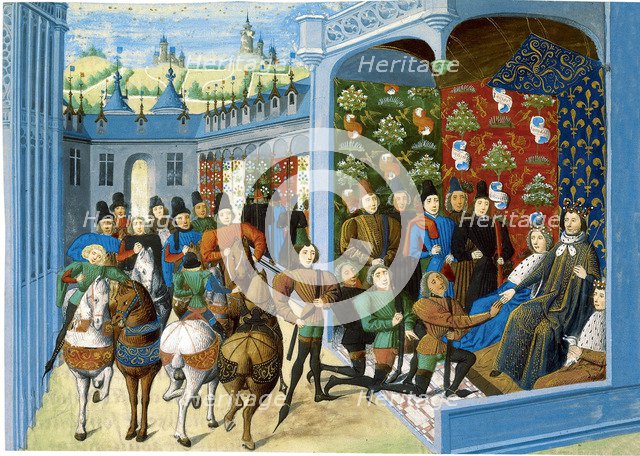 King Charles VI of France receives the English envoys. From the Jean Froissart's Chroniques, before  Artist: Master of the Harley Froissart (active 1460-1470)