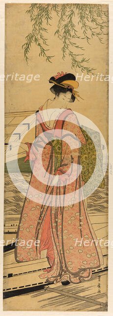 Young woman stepping out of a boat, n.d. Creator: Utagawa Toyohiro.