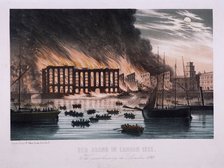 View of the Cotton's Wharf Fire, Bermondsey, London, 1861.  Artist: Anon