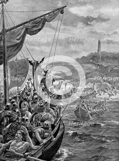 An attack of the Danes on Ireland, 9th century AD, (c1920). Creator: Harry Payne.