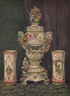 'Vase of Dresden Porcelain and Pair of Porcelain Beakers', 1863.  Artist: Robert Dudley.