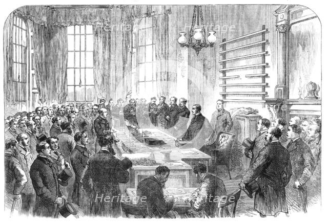 Presentation of the Loyal Irish Address to Mr. Gathorne Hardy, at the Home Office, 1868. Creator: Unknown.