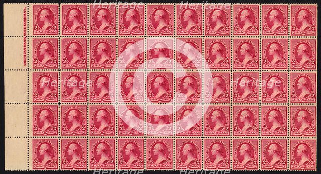 2c Washington imprint block of fifty, 1890. Creator: American Bank Note Company.