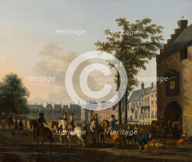 A Hunting Party near the Hofvijver in The Hague, seen from the Plaats. Creator: Gerrit Berckheyde.