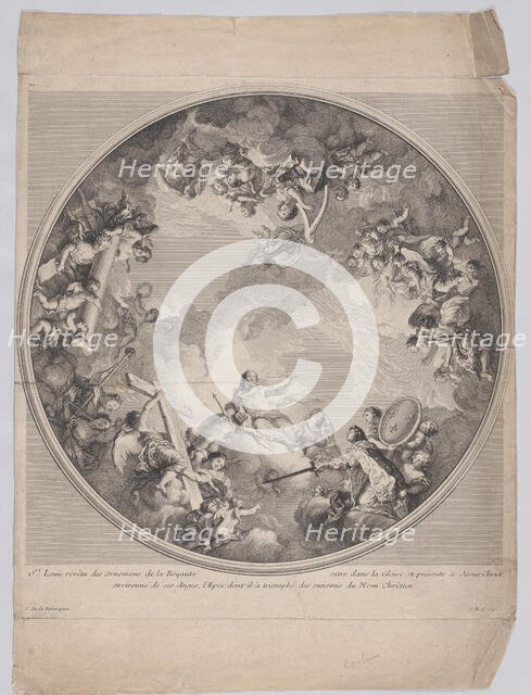 Saint Louis presenting his sword to Christ, after a ceiling design, 1755-90. Creator: Charles Nicolas Cochin.