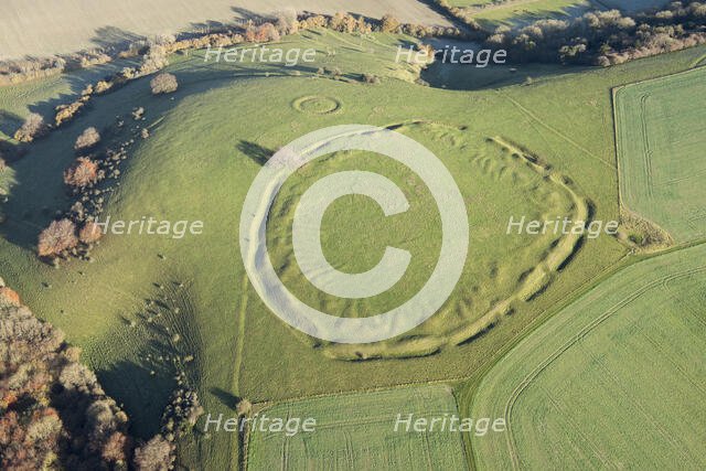 Unfinished Early Iron Age univallate hillfort earthwork situated on Ladle Hill, Hampshire, 2017. Creator: Damian Grady.