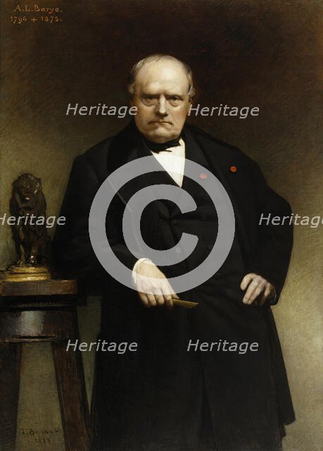 Portrait of Barye with a Wax Model of "Seated Lion", 1885. Creator: Leon Joseph Florentin Bonnat.