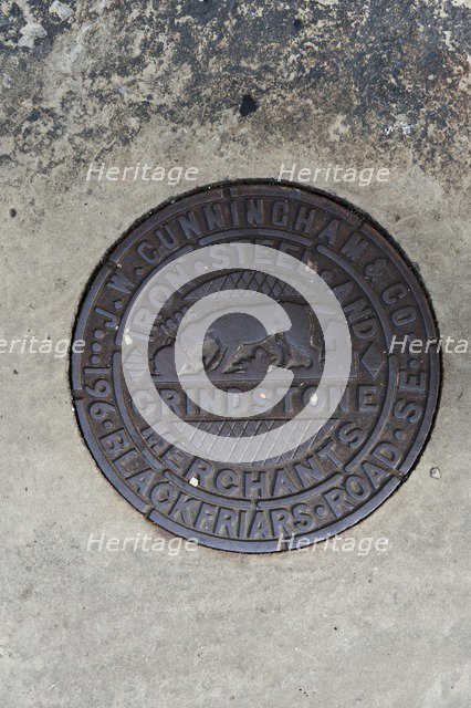 Coal hole plate made by JW Cunningham & Co, Lower Marsh, Lambeth, London, 2010. Artist: Derek Kendall.