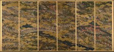 Scenes in and around Kyoto, One of a pair of six-section folding screens, c1615. Creator: Matabe (Matabei); Iwasa (1578-1650).