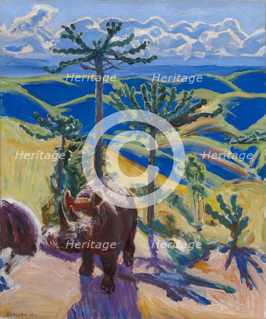 Rhino and the tree spurge, c.1910. Creator: Gallen-Kallela, Akseli (1865-1931).