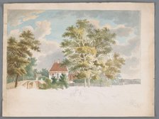 View of a house between trees on a country road, 1700-1799. Creator: Anon.