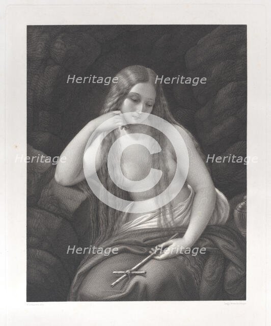 The penitent Mary Magdalene in the wilderness, holding a cross in her left hand, 1830-83. Creators: Luigi Boscolo, Niccolò Schiavonetti.