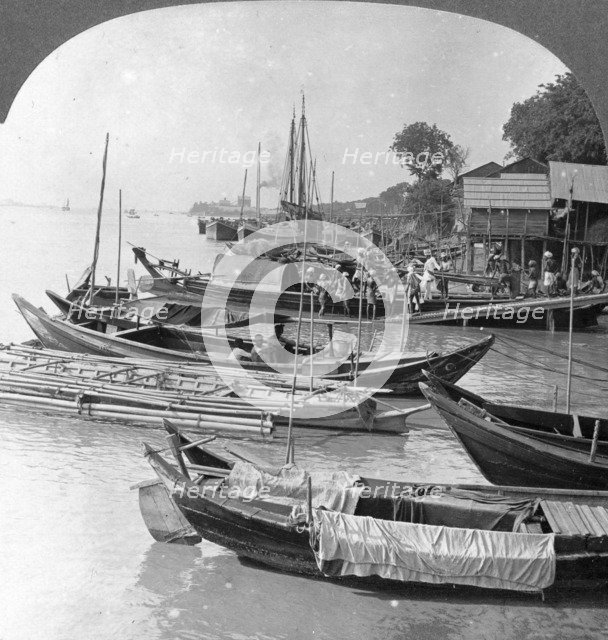 Looking up the Irrawaddy River, Rangoon, Burma, 1908. Artist: Stereo Travel Co