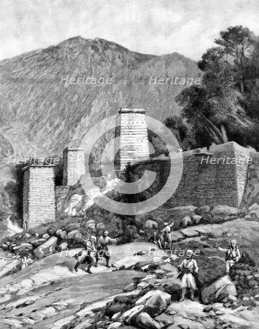The Chitral Expedition: the Fort at Chitral as seen from the river, 1895. Creator: P Naumann.