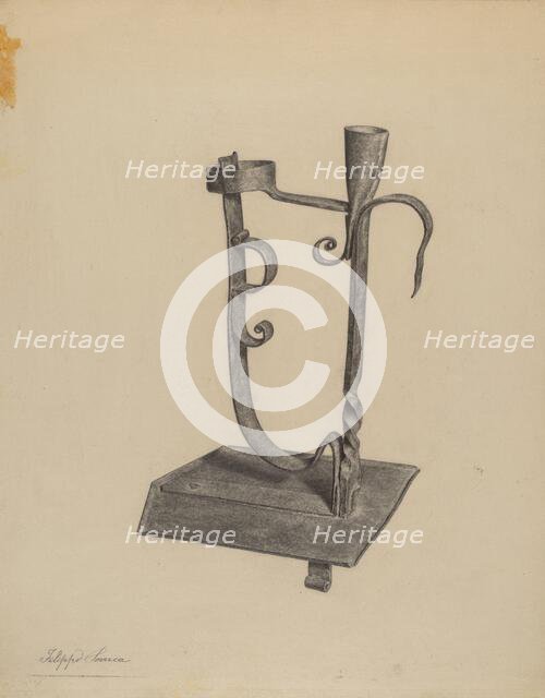 Rush Light and Candle Holder, c. 1938. Creator: Filippo Porreca.