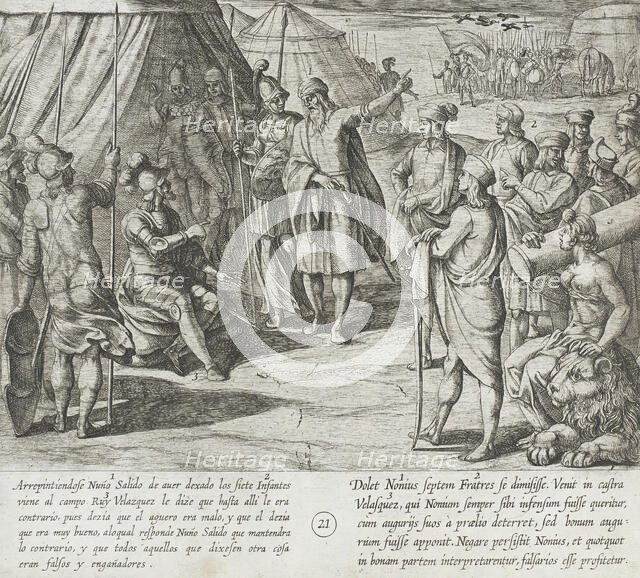 Nuño Salido Insists that the Omens are Evil While Ruy Velazquez Insists that They are Good, 1612. Creator: Antonio Tempesta.