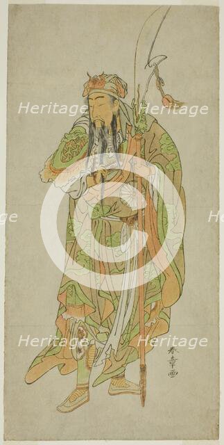 The Actor Nakamura Tomijuro I as the Chinese Hero Kan'u in the Play Hatsu Akebono..., c. 1772. Creator: Shunsho.