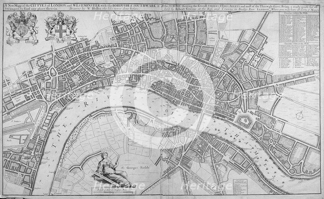 Map of the Cities of London and Westminster, Southwark and the suburbs, 1680. Artist: Anon