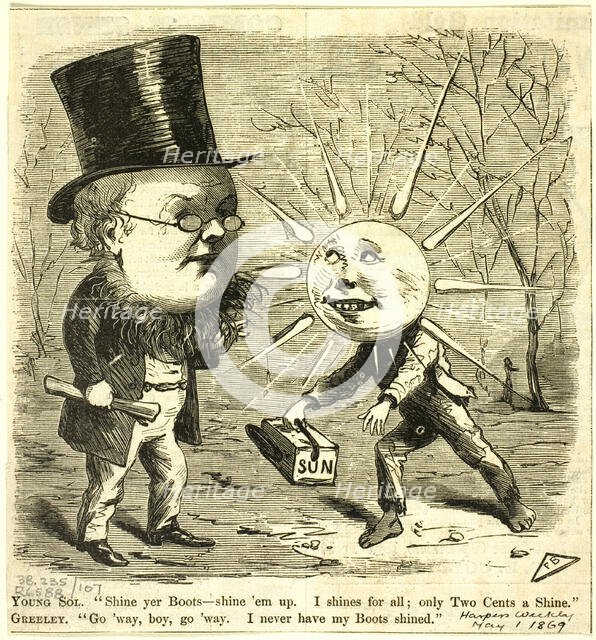 Young Sol and Greely, from Harper's Weekly, published May 1, 1869. Creator: Frank Beard.