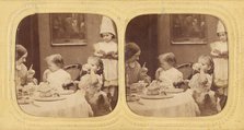 Children at table eating, mother scolding one of them, about 1860. Creator: Joseph John Elliott.