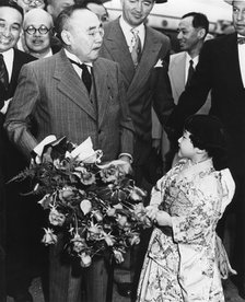 Shigeru Yoshida arrives at the San Francisco Peace Treaty, USA, April 1952. Artist: Unknown