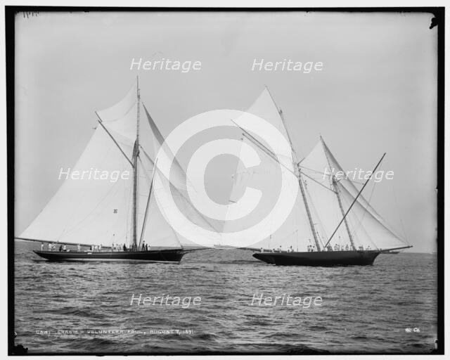 Gracie and Volunteer foul, 1891 Aug 7. Creator: Unknown.