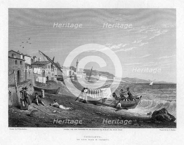 Cogoleto, the birth place of Columbus, Italy, 1828.Artist: E Finden
