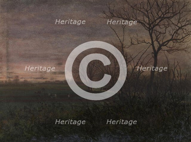 Landscape at Sunset with Labourer, 1865. Creator: Leon Bonvin.