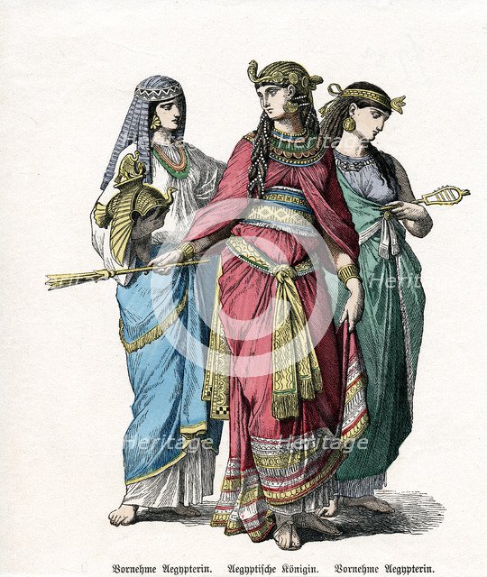 Egyptian queen and female attendants, mid 19th century. Artist: Unknown