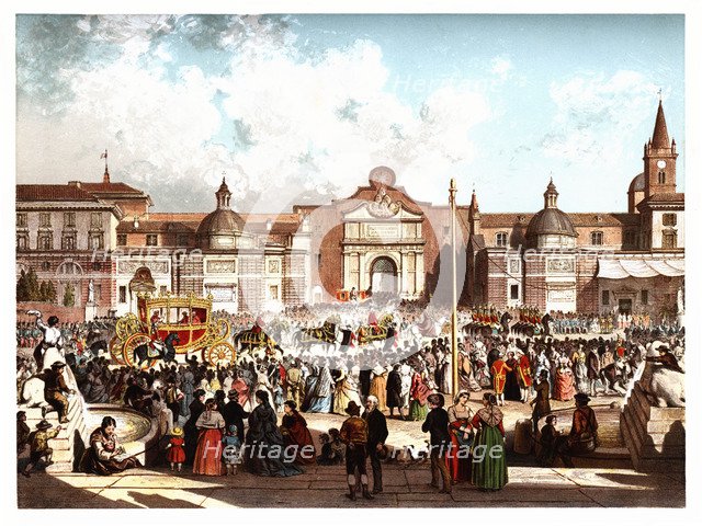 Pontifical ceremonies. Arrival of the Pope in a carriage to the church of Santa Maria del Popolo.…