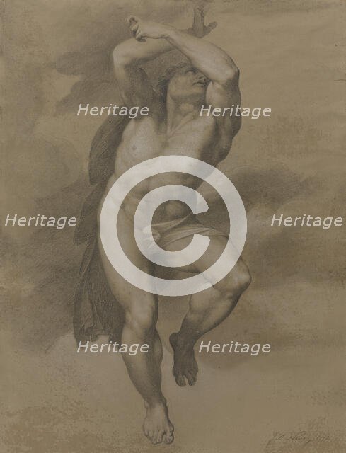 Male nude, after a figure from Michelangelo's 'Last Judgement', 1772. Creator: James Nevay.