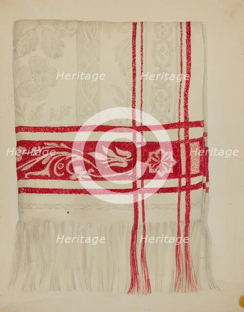 Linen Towel - Flower Design, c. 1936. Creator: Eva Wilson.