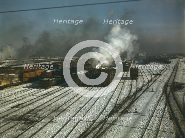 General view of one of the Chicago and North Western railroad classification yards, Chicago, 1942. Creator: Jack Delano.