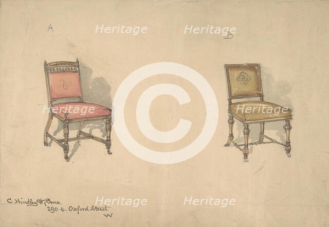 Designs for Two Chairs, 1884-92. Creator: Charles Hindley & Sons.