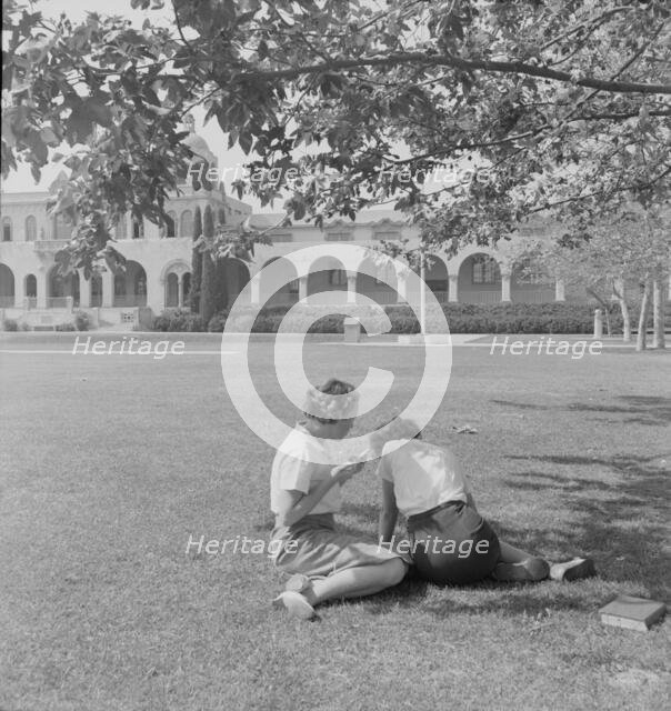 High school with Federal Art Project mural, Fullerton, California, 1937. Creator: Dorothea Lange.