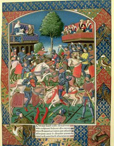 Tournament between gentlemen, miniature of the work 'Lancelot du Lac', 1491, printed by A. Verard.