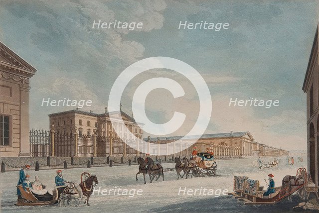 View of the Imperial Bank and the Shops at St. Petersburg, 1815. Artist: Dubourg, Matthew (active 1786-1838)