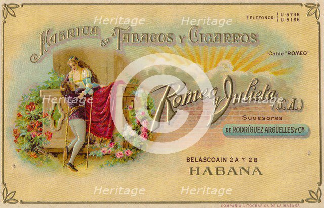Advertisement for Romeo y Julieta cigars, c1900s. Artist: Unknown
