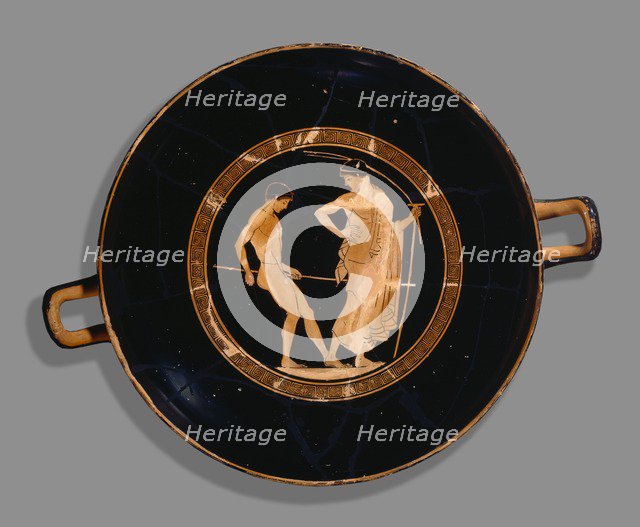 Attic red-figure cup of boy athlete and trainer, 480 BC. Artist: Antiphon Painter.