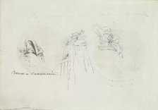 Three Costume Sketches of a Bonnet, a Cloak, and a Hat, ca. 1785-90. Creator: Anon.