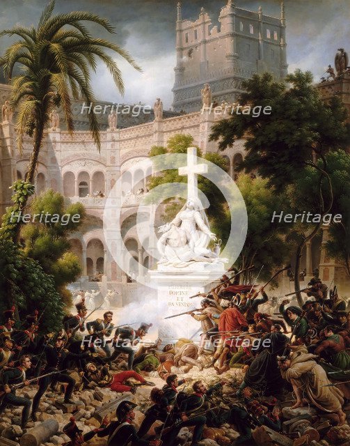Assault of the monastery of of Santa Engracia, February 8, 1809. Artist: Lejeune, Louis-François, Baron (1775-1848)
