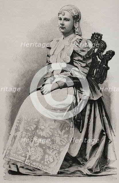 Wilhelmina of the Netherlands, (1880-1962) in traditional costume, 1898.  Creator: Unknown.