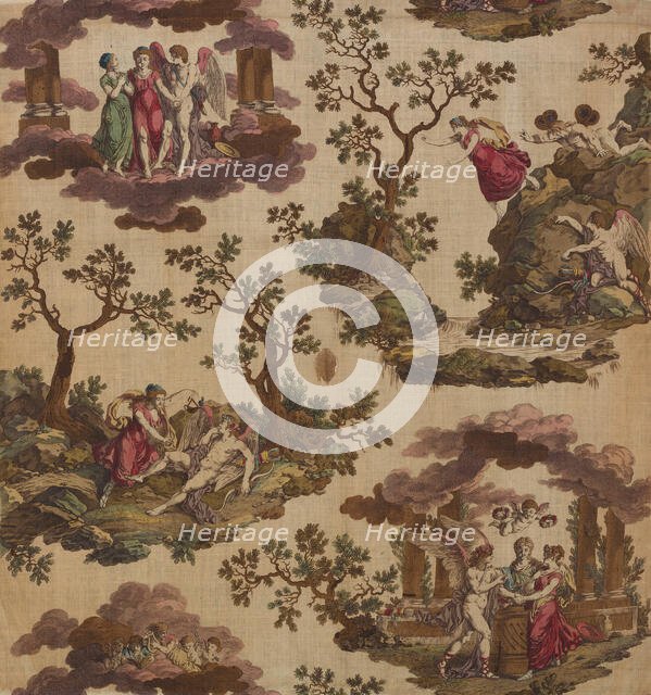 Psyche et L'Armour (The Story of Cupid and Psyche) (Furnishing Fabric), Nantes, c. 1790. Creator: Gorgerat Frères et Cie.