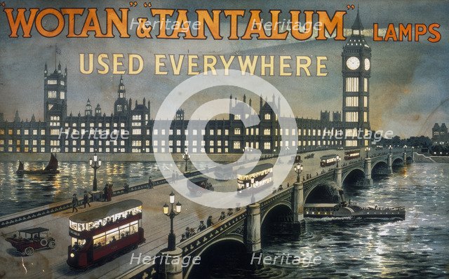 Poster advertising 'Wotan' and 'Tantalum' lamps, early 20th century. Artist: Unknown