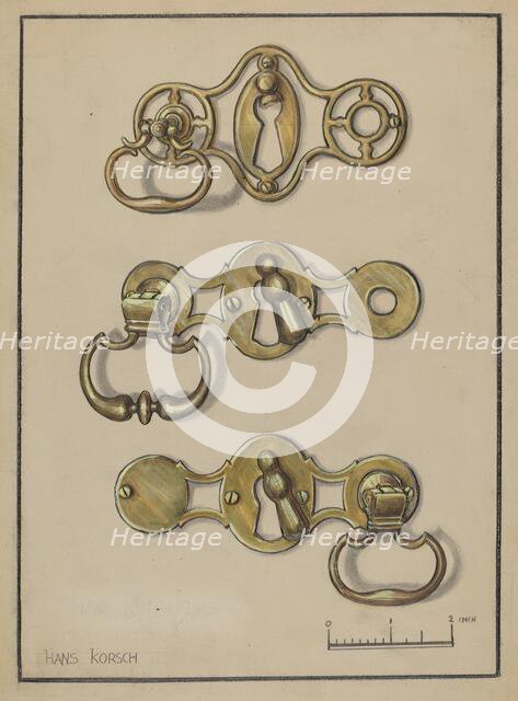 Three Door Handles, c. 1936. Creator: Hans Korsch.