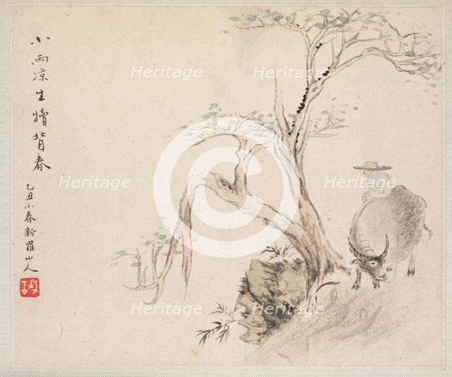 Album of Landscape Paintings Illustrating Old Poems: A Man Sits on a Water Buffalo, 1700s. Creator: Hua Yan (Chinese, 1682-about 1765).
