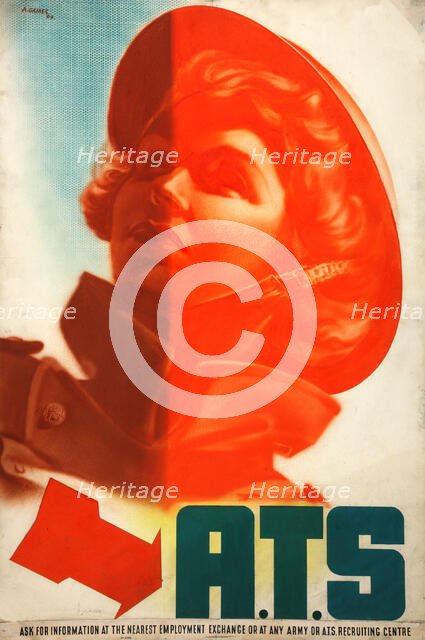 ATS (girl's helmeted head), between 1939 and 1946. Creators: Central Office of Information, Abram Games.