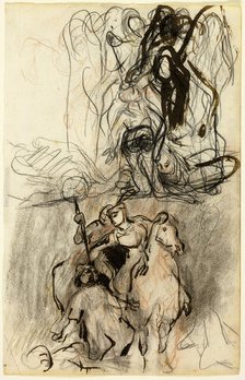 Two Sketches; Armed Riders and Figure on the Ground, n.d. Creator: Eugene Delacroix.